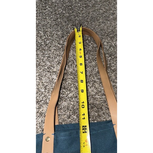 FEED Projects Tote Bag Reusable Teal Canvas Market Pockets Faux Leather Straps - Picture 4 of 11